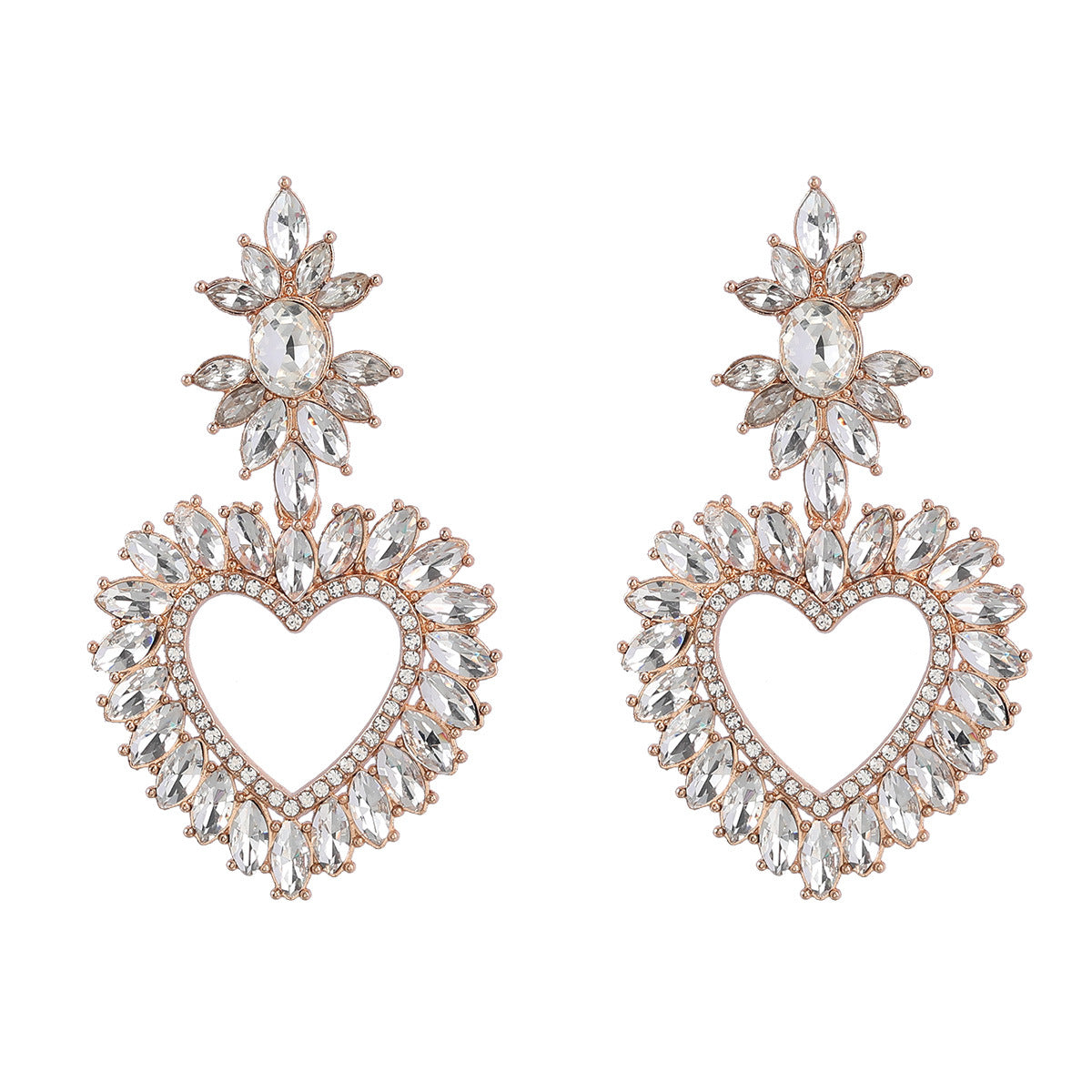 Wholesale Alloy Color Diamond Flower Love Shape Gemstone Earrings